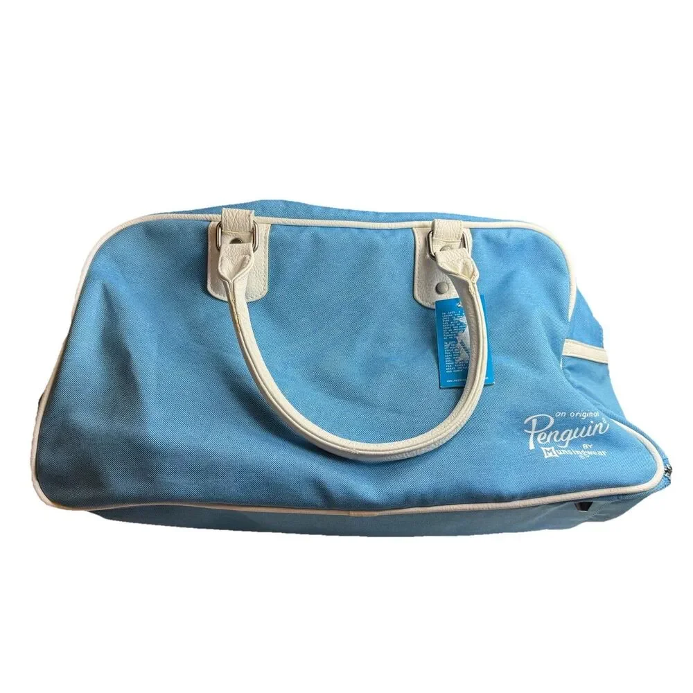 Penguin by Munsingwear Vintage-Style Blue Canvas Retro Sports Bag White Trim